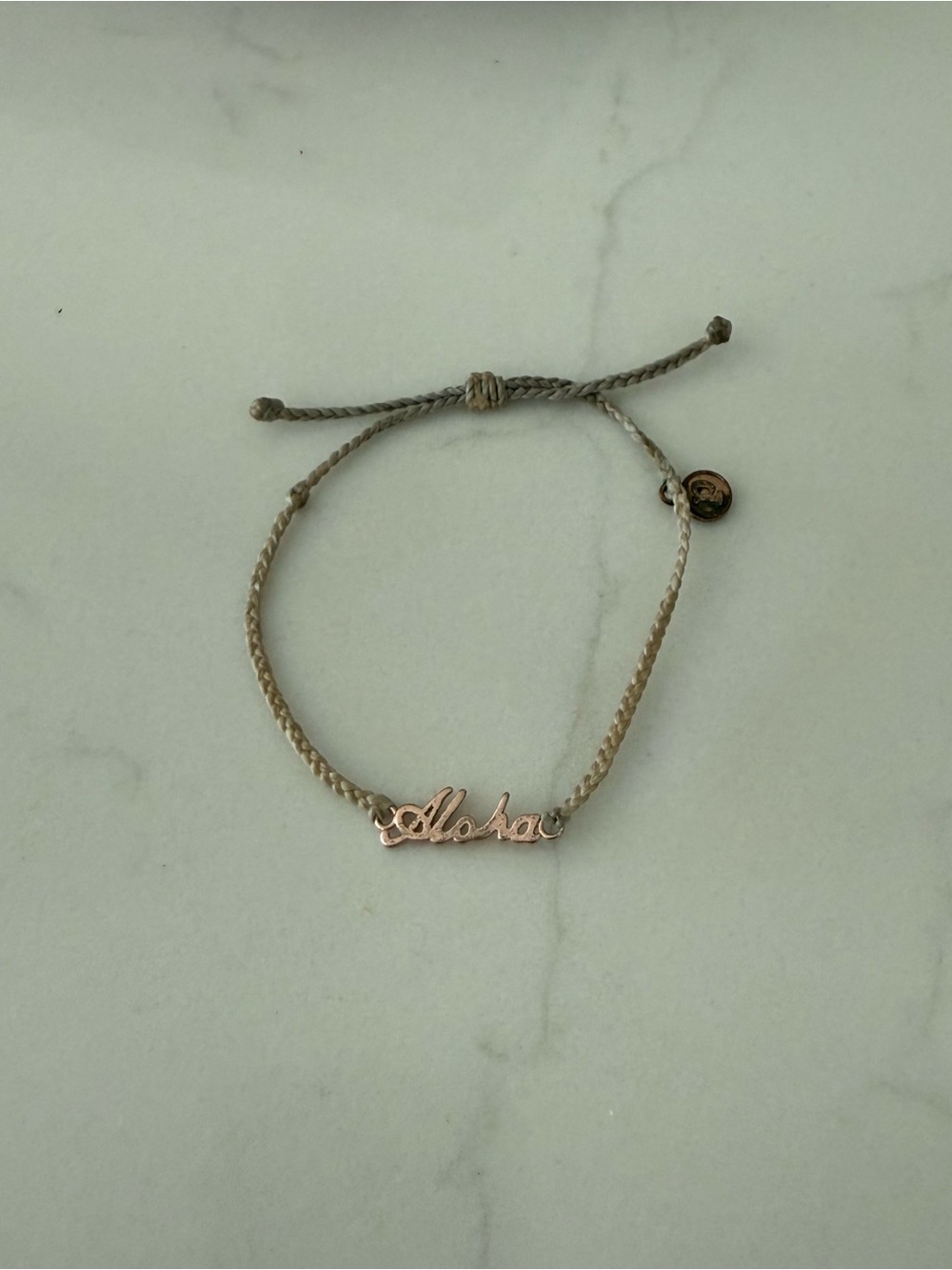 Pura Vida Aloha Script Rope Bracelet - Beige with Rose Gold Accent